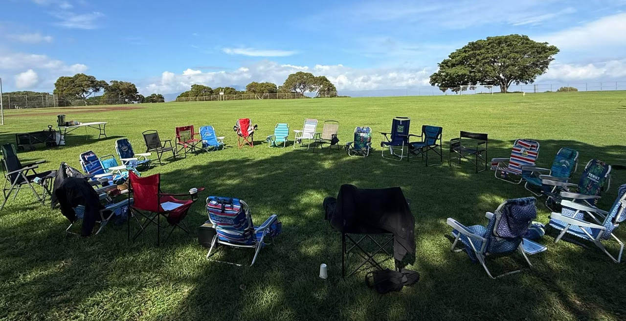 A photo of the High in The Sky AA meeting taken early 2026. This meeting takese place at Pukalani Park in Maui every Sunday at 9am. It sits at an elevation of around 1500ft.